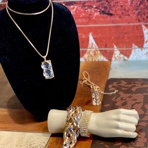 Chunky Jewelry Set Crystal Necklace Gold Bracelet